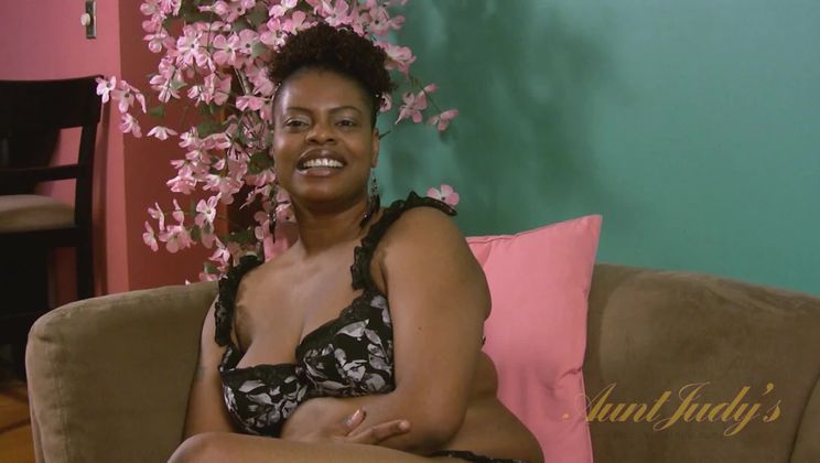 Chubby ebony mommy Necie gives a naked interview.