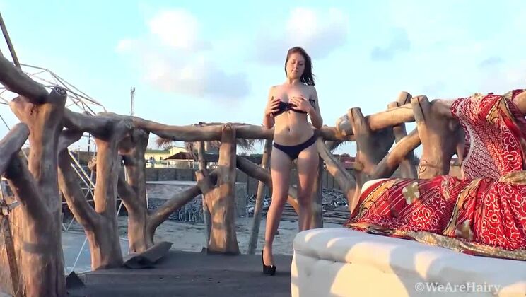 Sandy Chooses an Outdoor Area for a Hairy Brunette Masturbation Session with Big Tits and Piercing