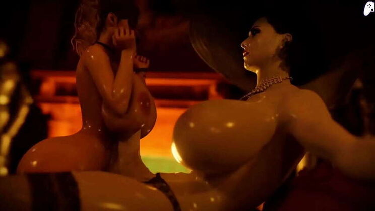 (4K Hentai: Lady Dimitrescu, the busty futanari, fucks a beauty's ass with her large gray cock and fills her up | Hardcore, Anal, Creampie)