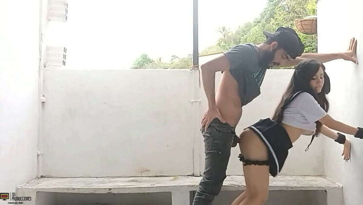 Filling a petite neighbor's hairy vagina - Spanish porn