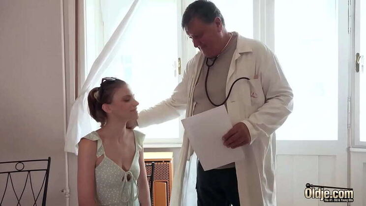 Skinny teen gets down with doctor during check-up