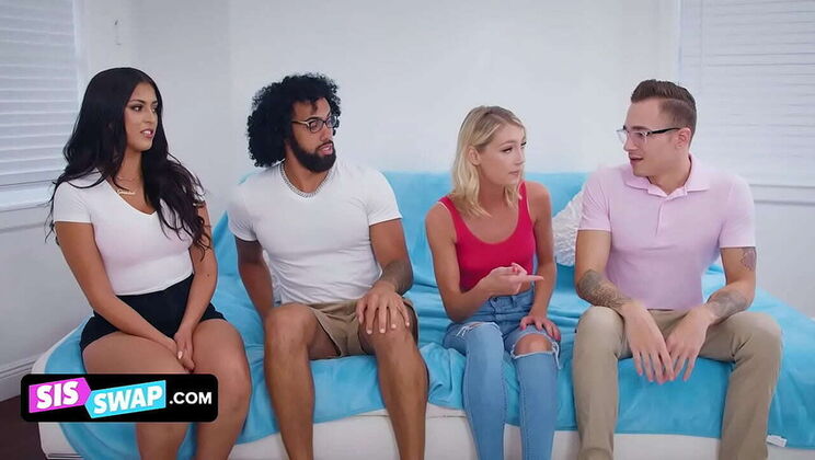 Teen Stepsisters Swap Nerdy Stepbros and Take Turns Swallowing Cum