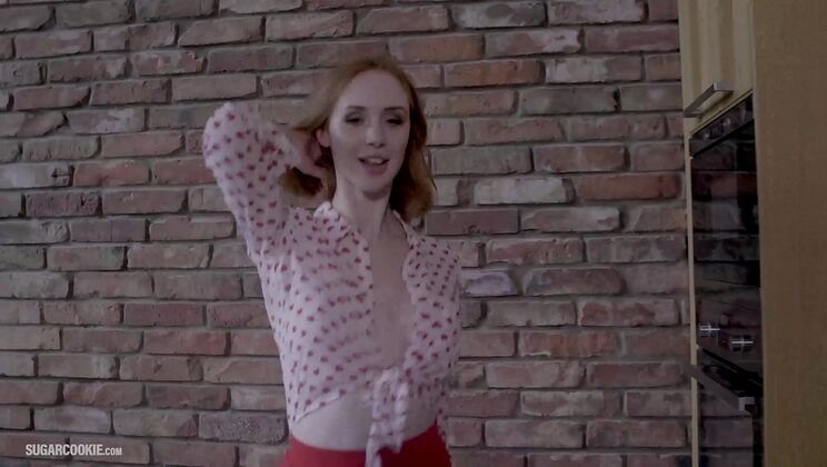 Natural redhead Lenina Crowne takes big cock creampie in kitchen POV