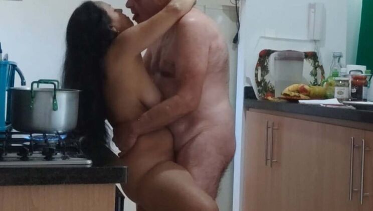 Hot Couple Garabas and Olpr Enjoy Cumming for Dessert in the Kitchen - 4K HD