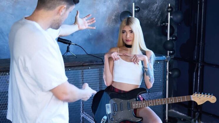 Hot Blonde Stepsister Sucks and Fucks Lucky Stepbro After Guitar Play