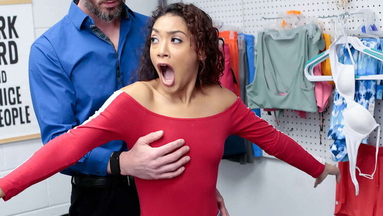 Ebony Teen Sarah Lace Caught Shoplifting and Punished with Rough Anal by Officer Mike Mancini