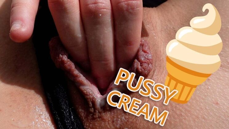 Skinny German Teen with Big Labia Masturbates Creamy Pussy