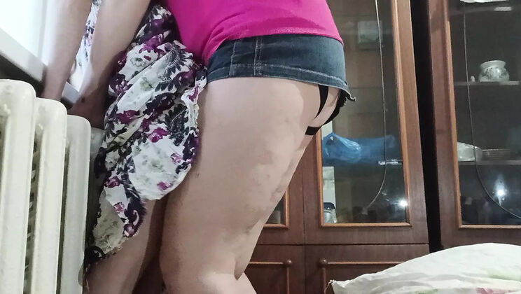 Hot Stepmom Fucks Me Hard with Strap-On Against Radiator - Lesbian Passion