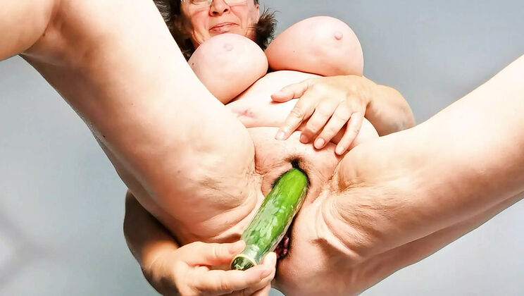 Hot Granny Solo Masturbation with Big Cucumber - Mariaold