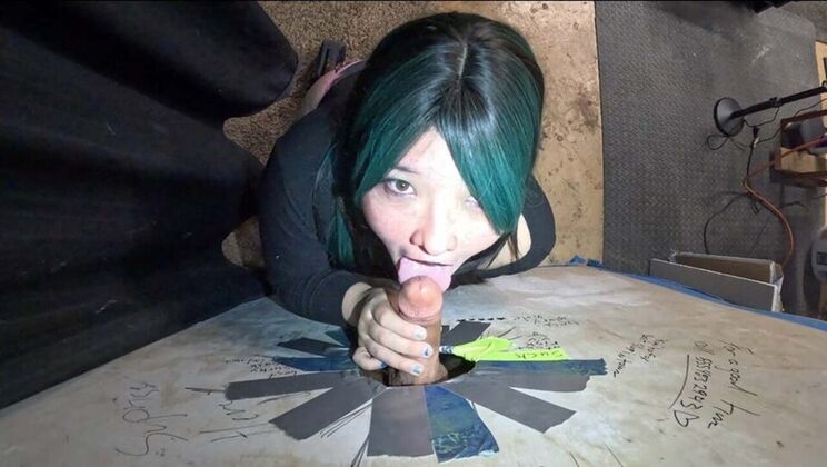 Naughty Asian teen wife cheats at gloryhole - sucks stranger's big load and swallows every drop