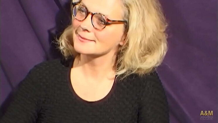 Blonde MILF with hairy pussy gets gangbanged by friends