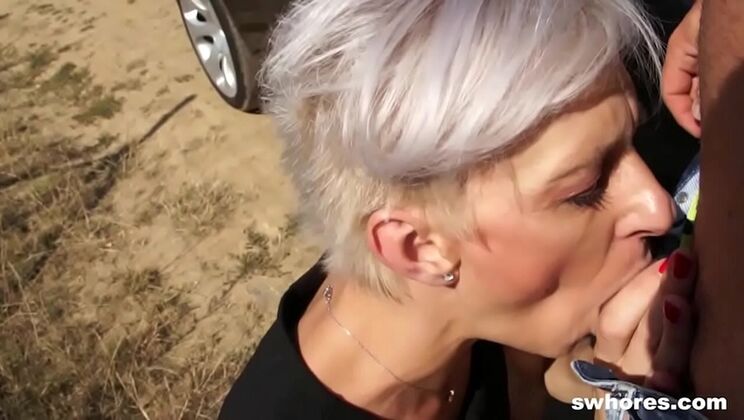 Sloppy Old Bitch Gets Hard Cock and Cumshot in Outdoor Fuck