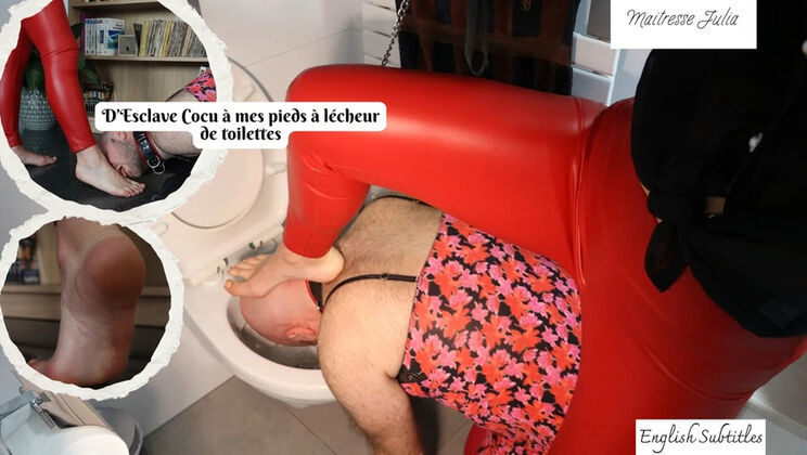 Mistress Julia Humiliates Cuckold Slave - Foot Worship & Toilet Licking Femdom