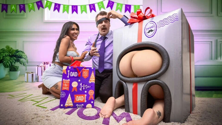 Stepdad Gets Wild Gift - Wife and Stepdaughter Share Ass and Buttplugs for All-Day Fucking