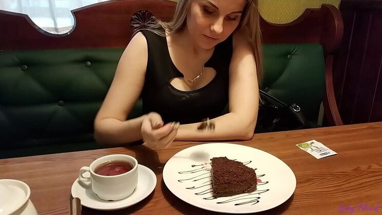 Hot Blonde Letty Black Gets Remote Vibrator Orgasm in Public Restaurant - Russian Amateur Fun