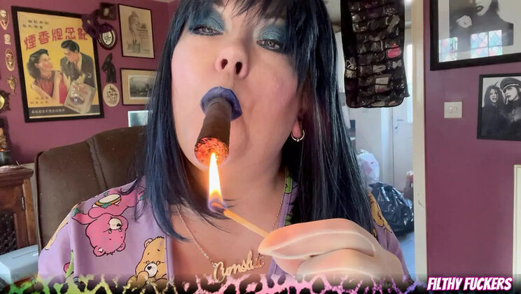 Curvy BBW Milf Tina Snua Smoking Cigar with Creamy Exhales - POV Fetish in Gloves & Heavy Makeup