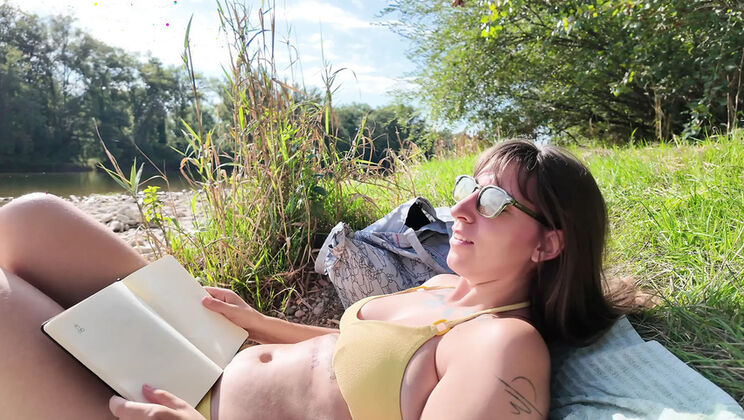 Amateur Hungarian MILF with big natural tits gives epic deep throat blowjob by the river