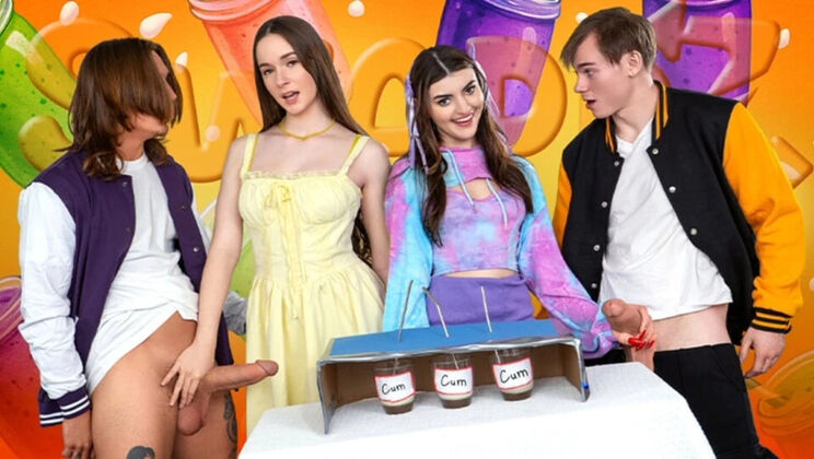 Hazel Moore & Julia James Steamy Stepbrother Smoothie Challenge - Blowjob & Creamy Cum Load