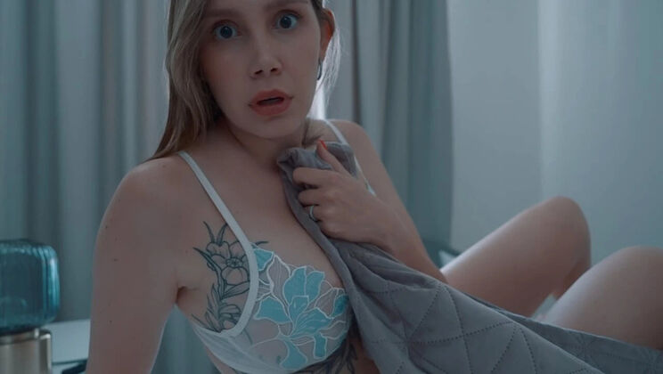 Step Mom Wakes Up with Step Son's Cock in Hand After Fight - Face Cum in Shared Bed