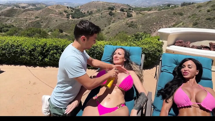 Young Guy Fucks Two Hot Milfs After Pool Job - Jewels Jade & Max Fills Threesome
