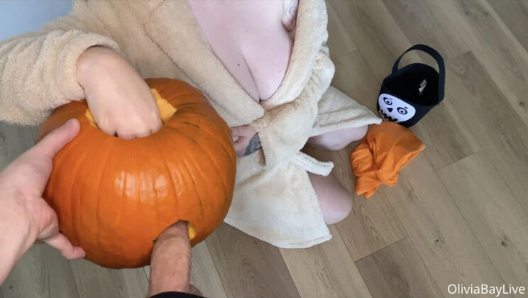 Olivia Bay's Big Tits Halloween Prank - Stepsister Gets Pumpkin Dick Surprise Part 1