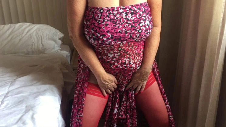 Horny Mature Granny Strips Nylon Stockings in Sun - Big Natural Tits & Feet Fetish
