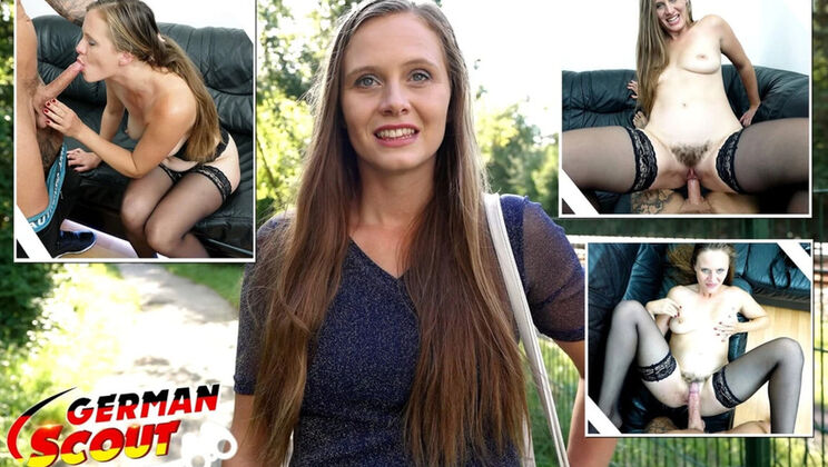 German Scout Casting: Natural Hairy Pussy Andrea Squirts Hard in Public Pickup