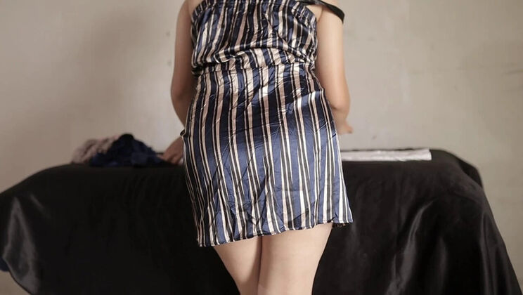 Big Dick Stepsister Creampie From Behind While Folding Clothes - Silk Satin