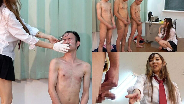 College Girl Makes 3 Guys Jerk Off - Measures Their Hard Dicks & Forces Them To Eat Cum - HD Femdom Humiliation