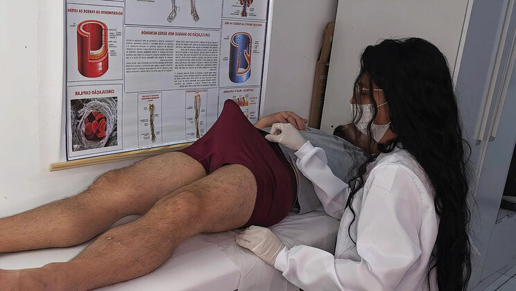 Nurse Excited By Patient's Huge Uncontrollable Erection In Hospital - Brunette Latina In Uniform