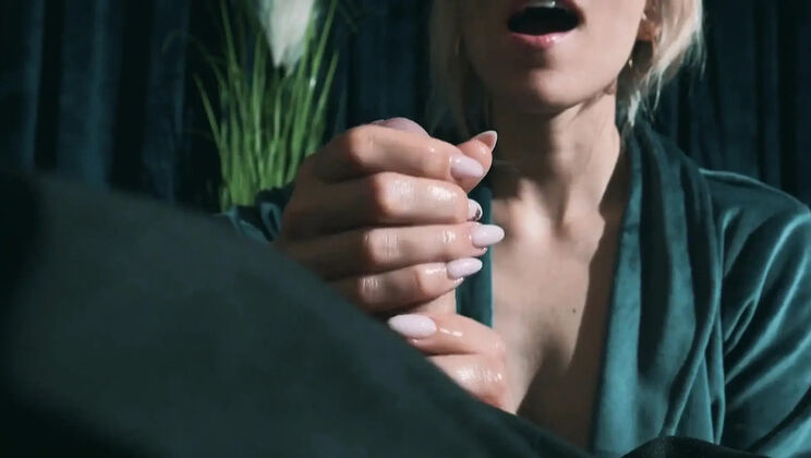 Blonde Milf Gives Relaxing Cock Massage to Husband After Work - Hot Amateur Handjob & Cumshot