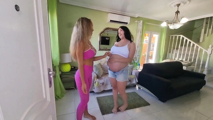 Briana Banderas Hot Yoga Class Blowjob Threesome with Latina and Blonde Pregnant Babes