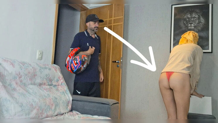 Amateur Wife in Panties Flashes Delivery Guy - Cheating Cuckold POV Fuck
