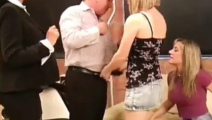 Gorgeous MILF Reporter Ayla Donna Louise Natalia Office Handjob CFNM Reverse Gangbang Make Him Cum