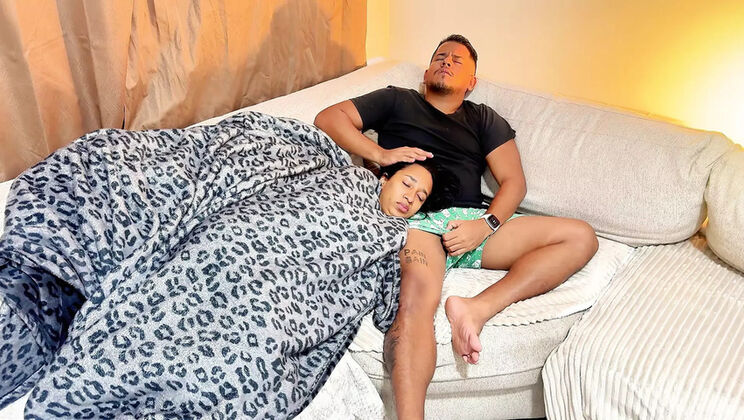 Amateur Latina MILF Leyne Rodriguez Gives Sensual Blowjob to Step-Son on Couch - Cum in Mouth Climax