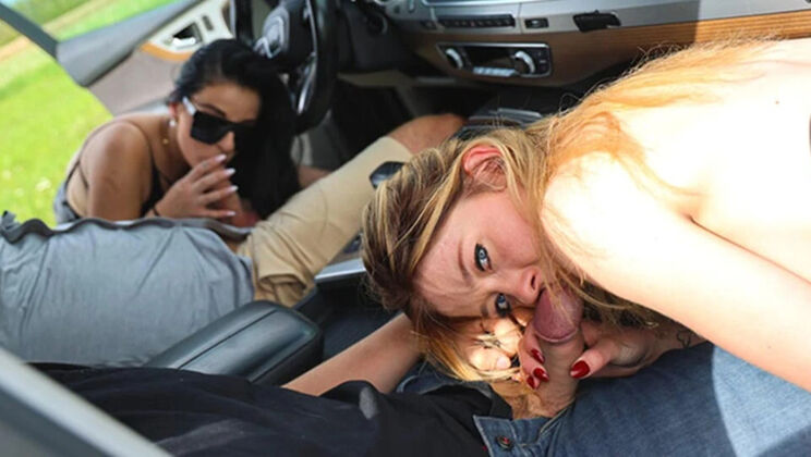 Sloppy Blowjobs & Outdoor Doggy Pounding With Brunette & Blonde Babes