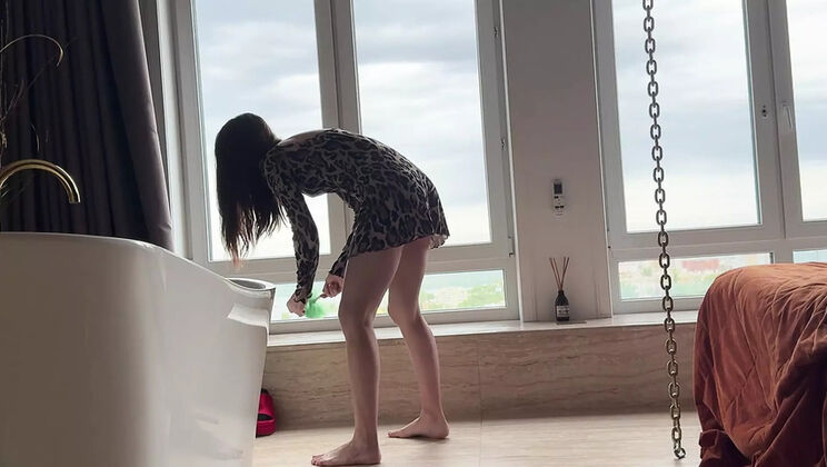 Skinny Russian Cleaning Lady In Short Dress Foot Fetish POV Worship