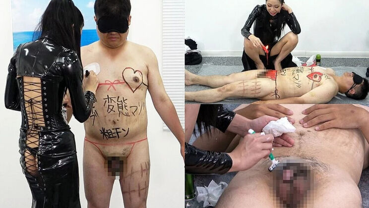 Asian Office Femdom: Boss Shaves Employee's Pubic Hair & Paints Body with Hot Wax