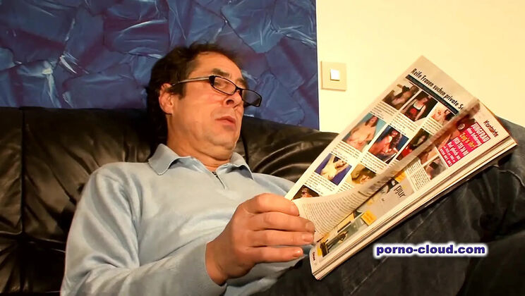 Stepmom Sonja gives stepdad a hot blowjob and takes his cumshot - mature redhead with small tits