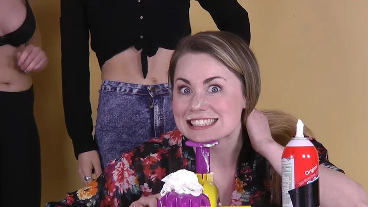 Helena Price & Olive Glass Lesbian Strip Game - Busty Babes Take Turns with Chocolate Cream Facial