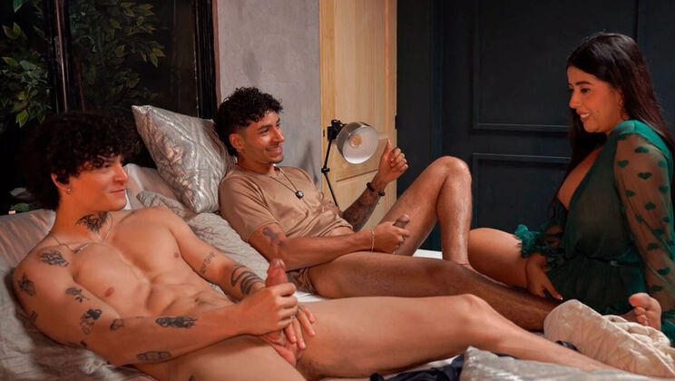 Stepmom Catches Stepson and Friend Jerking Off - Teaches Them a Hot Lesson with Blowjob and Threesome