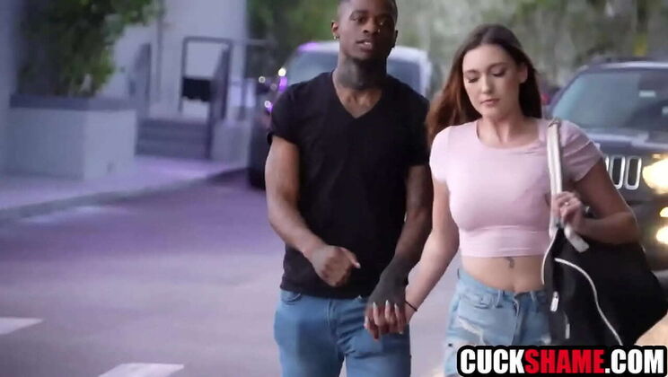 Horny Wife Katie Kingerie Fucks BBC Stranger in Front of Cuckold Husband | Blowjob & Shaved Pussy