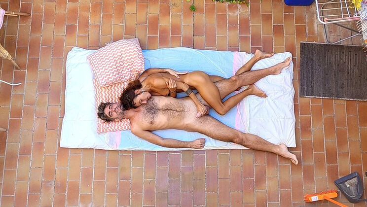 Skinny Spanish Couple Fucking on Rooftop - Outdoor Sex Exposed from Above