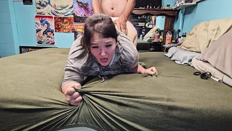 Asian teen Kimiko Fox gets rough doggy style creampie from stepbrother