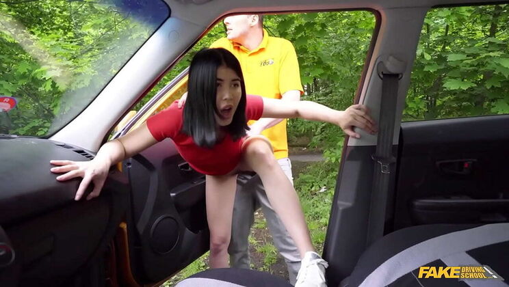 Asian Babe Sucks Cock in Car - Fake Driving School Porn with Kristof Cale & Lady Dee