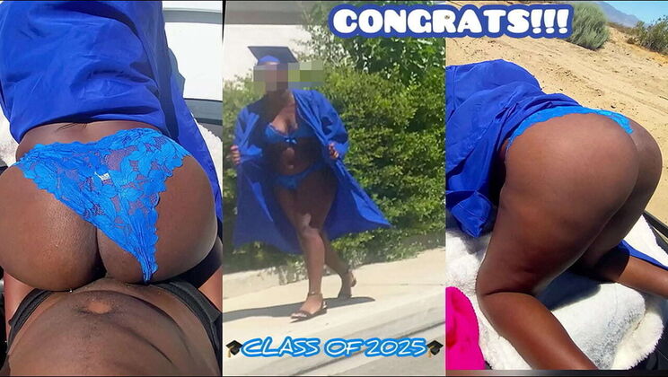 Teen Ebony Ttfreaky Gets Backshots From Buff Boi At Graduation - Big Booty Screamer Cums Outside