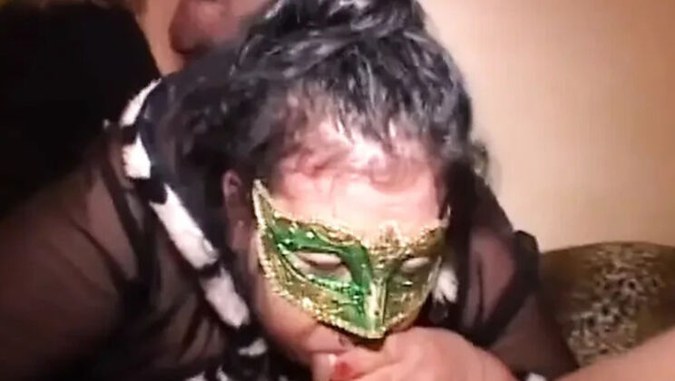 Fat Mature BBW Anal Orgy - Masked Brunette Takes Double Penetration & Cumshot