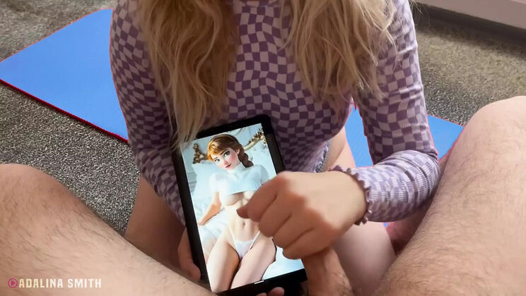 Blonde Stepmom Helps StepSon Cum To His AI Girlfriend - Homemade Handjob & Cumshot