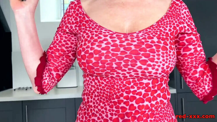 Red XXX gives herself a big Valentine's Day treat with her huge tits