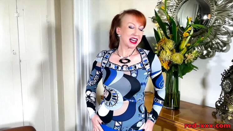 Horny MILF Red XXX Fingers Her Big Tits Alone at Home